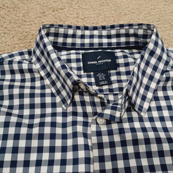 Men's Blue Checkered Long Sleeved Button Down Shirt By Daniel Hechter Paris -XL - Picture 3 of 8
